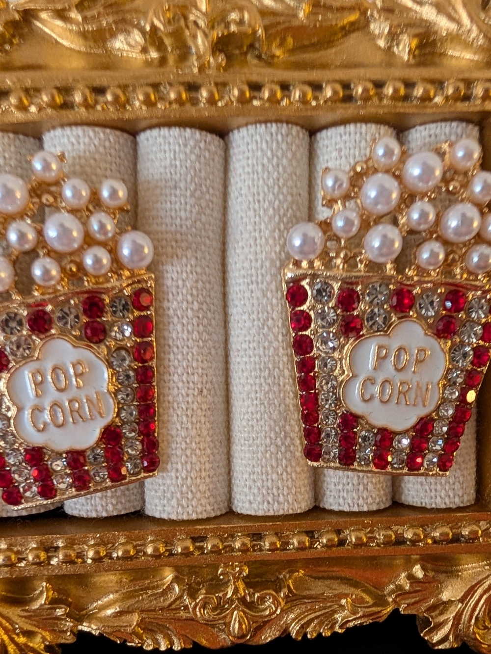 Popcorn Earrings - Crystal & Pearl Statement Earrings - Red, Gold, White